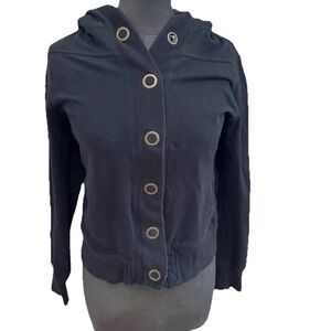 SO large Y2K black cotton poly‎ juniors large big snap lightweight jacket fleece